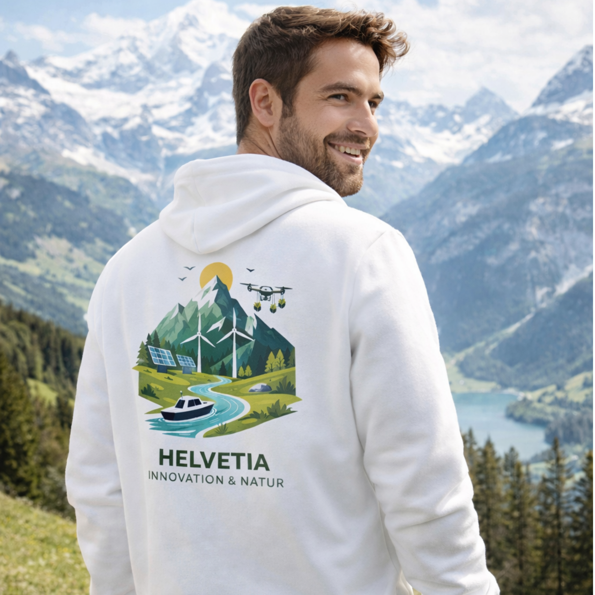 Helvetia – Innovation & Natur / Unisex Zip-Hoodie aus Bio-Baumwolle
